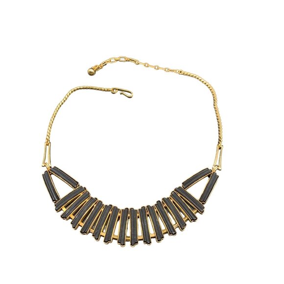 Vintage Retro Black and Gold Choker Collar Necklace Unusual Statement Jewelry - Picture 1 of 7